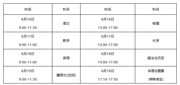 2022甘肃中考时间及考试科目（甘南州）